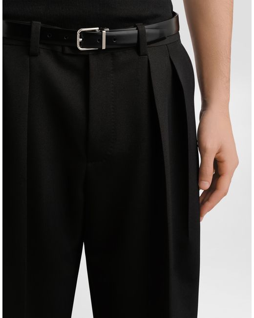 Dolce & Gabbana Black Wool Gabardine Trousers for men