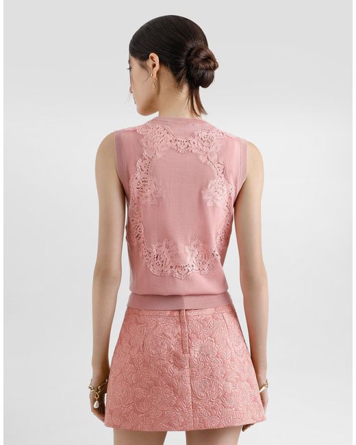Dolce & Gabbana Wool Tank Top With Lace Inlay Pink