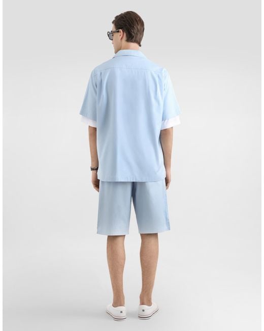 Dolce & Gabbana Blue Logo-Print Vanity Poplin Bermuda Shorts for men