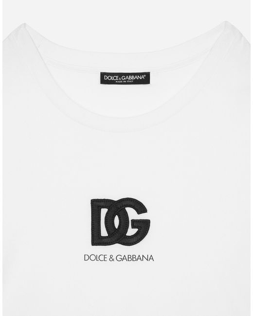 Dolce & Gabbana White Short-Sleeved T-Shirt With Dg Logo Patch for men