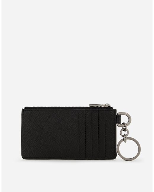 Dolce & Gabbana Black Calfskin Card Holder With Ring And Logo Tag for men