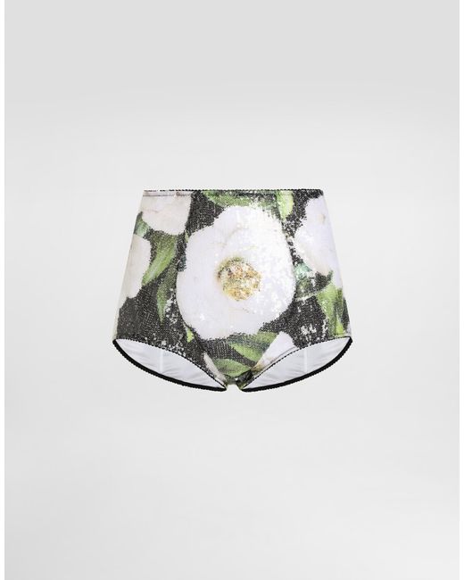 Dolce & Gabbana Metallic Panty Aus Paillettenbesetztem Cady Gardenien-Print