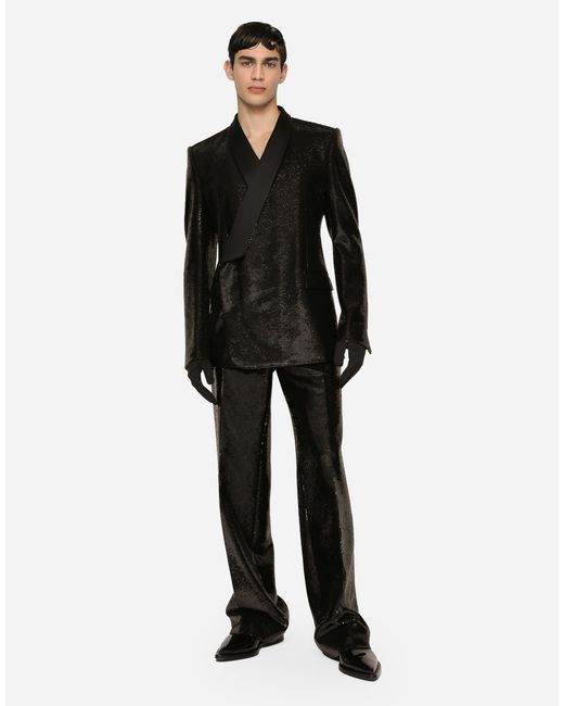 Dolce & Gabbana Black Sequined Double-Breasted Sicilia-Fit Tuxedo Jacket for men