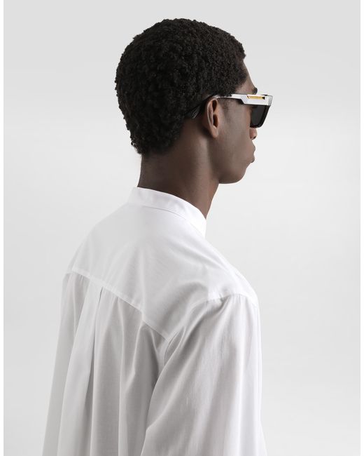 Dolce & Gabbana White Cotton Canvas Mandarin Shirt for men