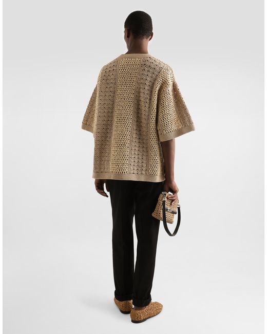 Dolce & Gabbana Natural Round-Neck Cotton And Viscose Crochet Top for men