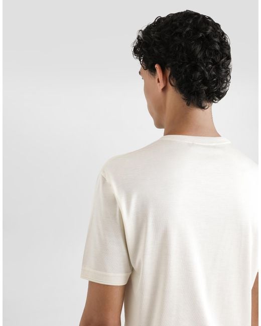 Dolce & Gabbana White Short-Sleeved Silk T-Shirt for men