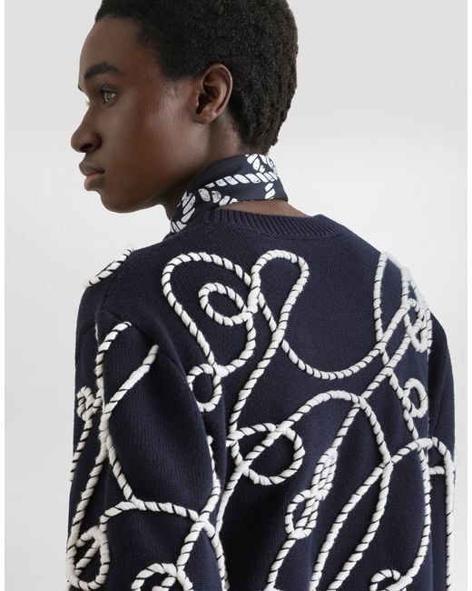 Dolce & Gabbana Blue Virgin Wool Pullover With Embroidery for men