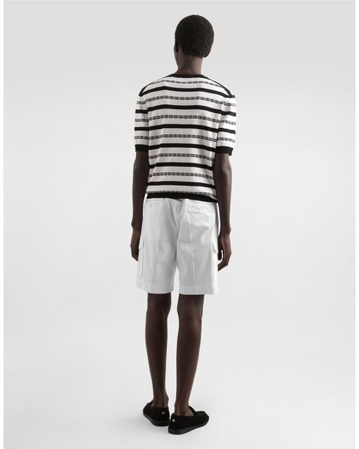 Dolce & Gabbana White Silk Crew-Neck Pullover With Logo for men
