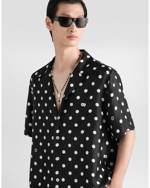 Dolce & Gabbana Black Polka Dot-Print Silk Twill Shirt for men