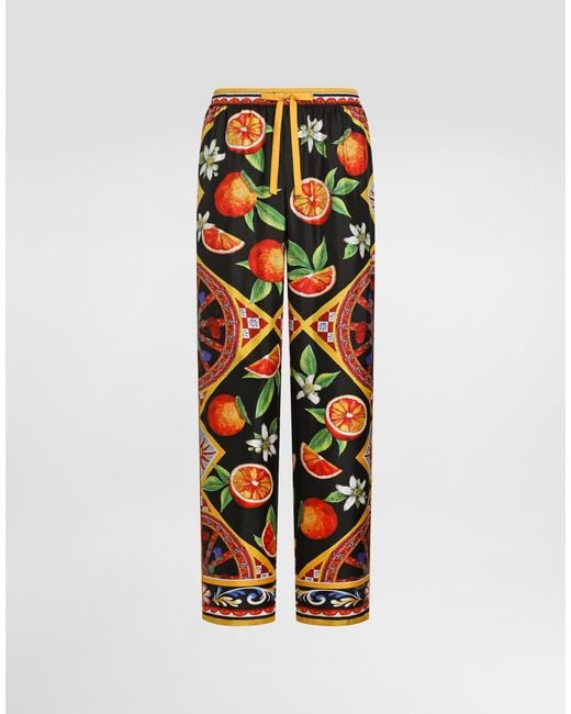 Dolce & Gabbana White Carretto-Print Vanity Silk Twill Trousers for men