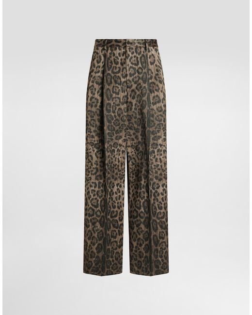 Dolce & Gabbana Multicolor Leopard- Jacquard Trousers for men