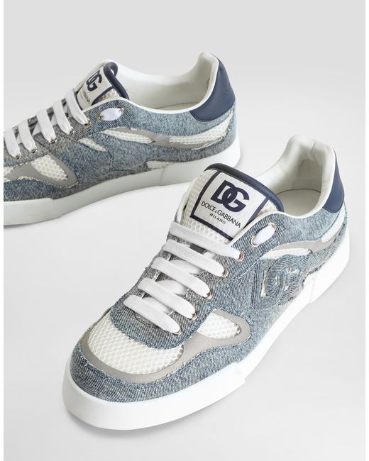 Dolce & Gabbana Blue Calfskin Strobel Portofino Light Sneakers for men