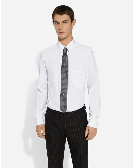 Dolce & Gabbana White Striped Poplin Martini-Fit Shirt for men