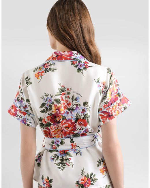 Dolce & Gabbana White Flower Bouquet-Print Twill Vanity Shirt
