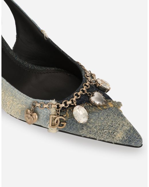 Dolce & Gabbana White Slingback Aus Patchwork-Denim