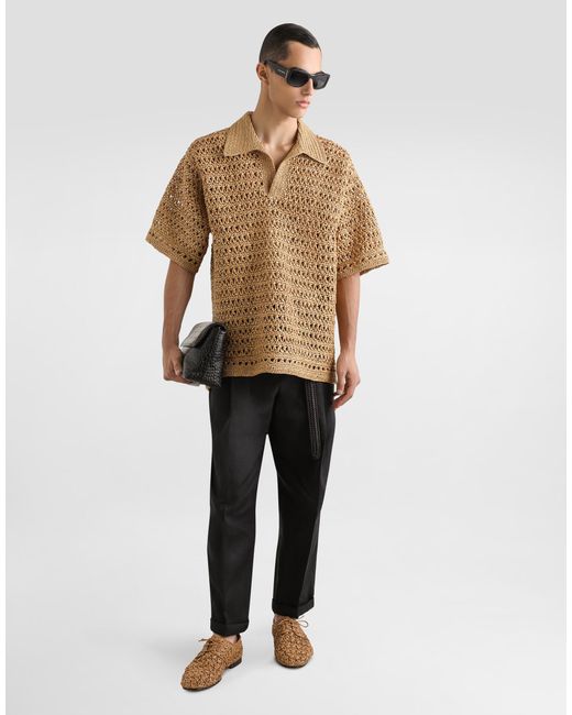 Dolce & Gabbana Natural Short-Sleeved Viscose Crochet Polo-Shirt for men