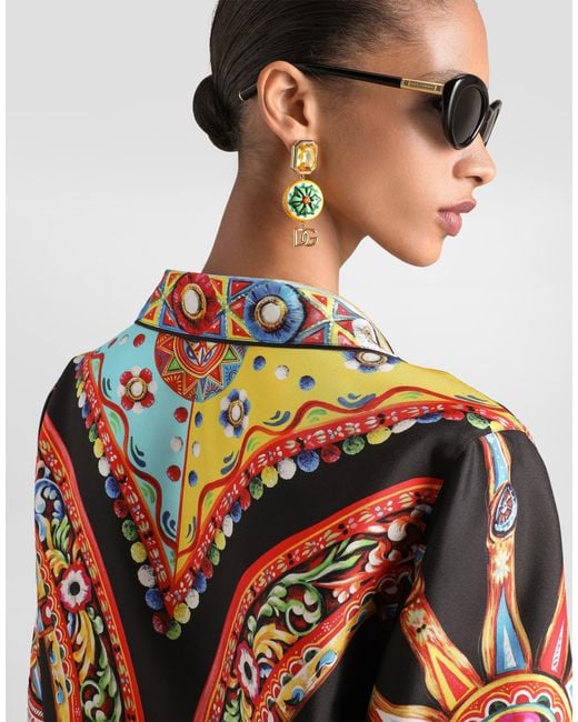 Dolce & Gabbana White Carretto-Print Silk Twill Vanity Shirt
