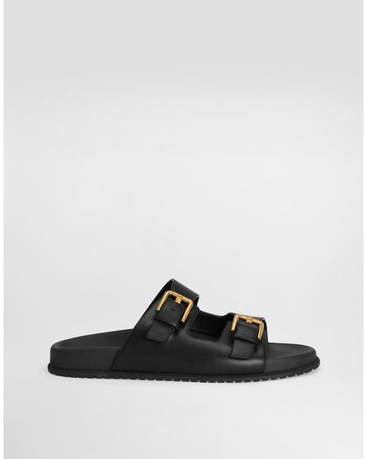 Dolce & Gabbana Black Calfskin Sliders