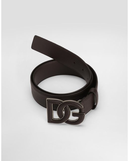 Dolce & Gabbana White Deerskin-Print Calfskin Belt With Logo Print for men