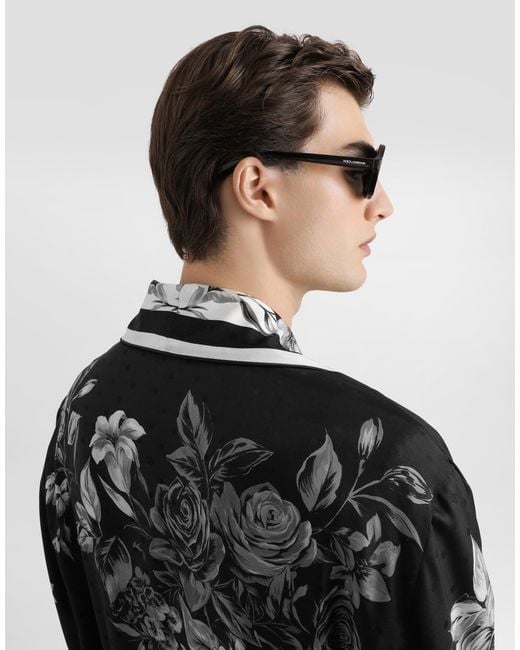 Dolce & Gabbana White Flower Bouquet-Print Jacquard Twill Robe for men