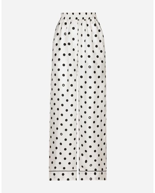 Dolce & Gabbana White Silk Pajama Pants With Polka-Dot