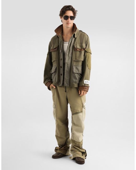 Dolce & Gabbana Green Cotton And Lambskin Jacket for men