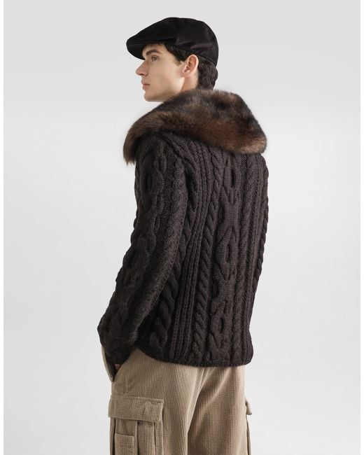 Dolce & Gabbana Black Wool Pullover With Fur Collar for men