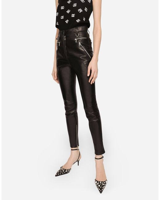 Dolce & Gabbana Black Faux Leather Jeans With Zipper