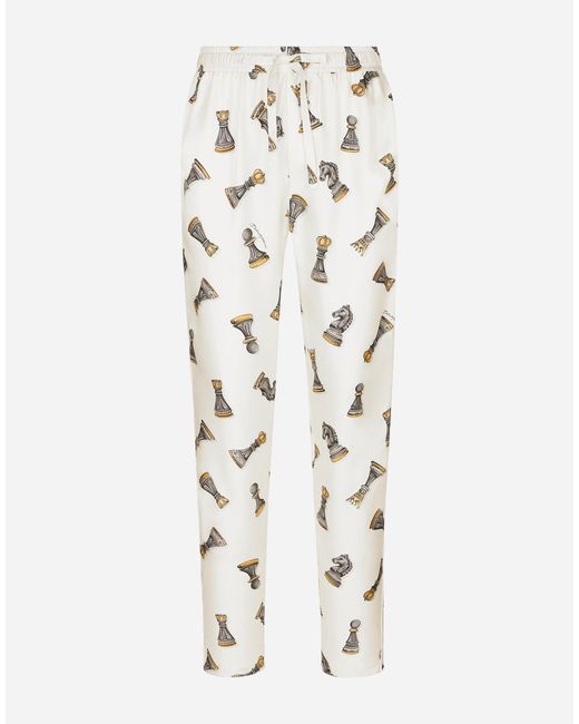 メンズ Dolce & Gabbana Silk Twill Jogging Pants With Chess-Piece White