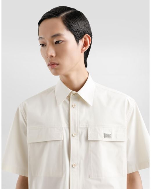 Dolce & Gabbana Hemd Aus Popeline Mit Plakette in White für Herren