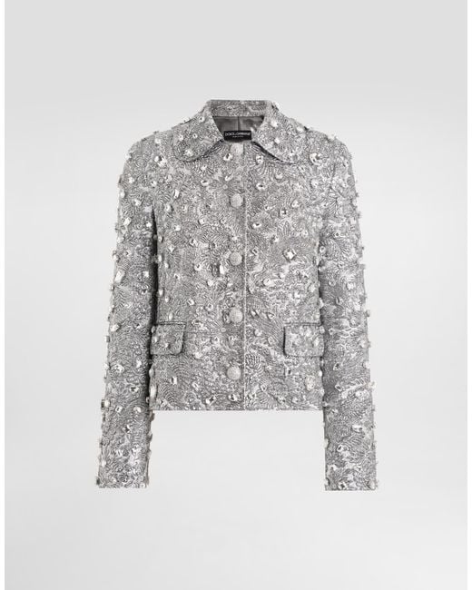 Dolce & Gabbana Gray Single-Breasted Embroidered Jacket With Stones