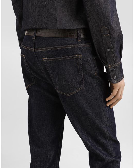 メンズ Dolce & Gabbana パッチ ストレッチコットン スリムフィットジーンズ Blue