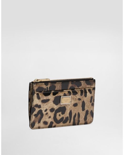 Dolce & Gabbana Multicolor Medium Leopard-Print Polished Calfskin Card Holder With Zipper
