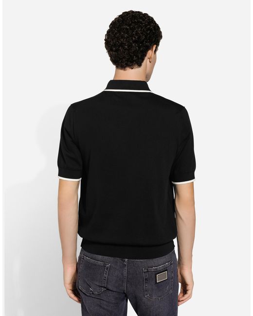 Dolce & Gabbana Black Cotton Polo-Shirt With Dg Logo Embroidery for men