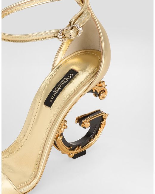 Dolce & Gabbana Natural Nappa Mordore Sandals With Baroque Dg Heel