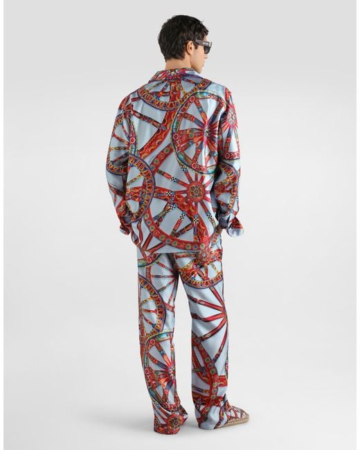 Dolce & Gabbana White Carretto-Print Vanity Twill Trousers for men