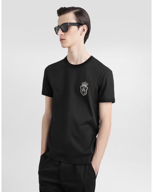 Dolce & Gabbana Black T-Shirt With Appliqué for men