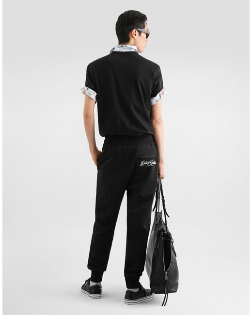 Dolce & Gabbana Black Cotton T-Shirt With Logo Plate for men