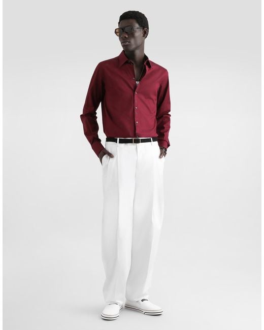 Dolce & Gabbana Red Logo-Print Martini Poplin Shirt for men