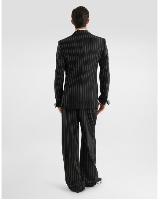 Dolce & Gabbana Black Chalk-Stripe Wool Trousers for men