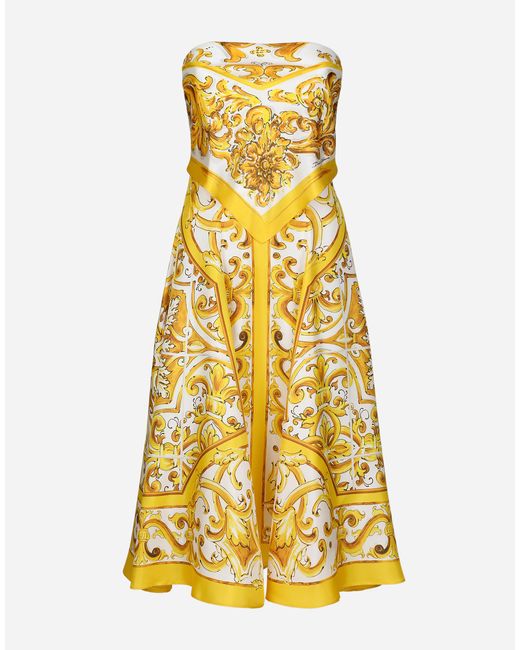Dolce & Gabbana Midi Dress With Foulard Effect Yellow