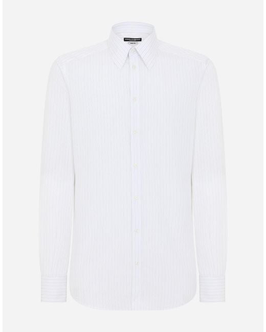 Dolce & Gabbana White Striped Cotton Martini-Fit Shirt for men