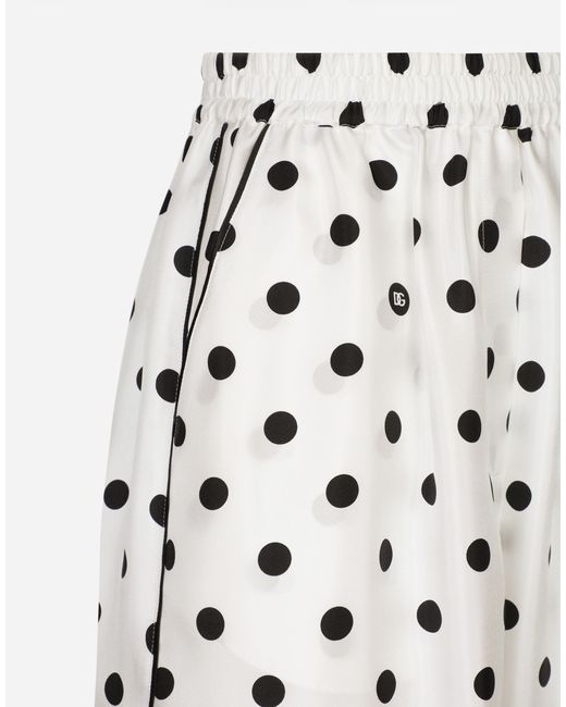Dolce & Gabbana White Silk Pajama Pants With Polka-Dot