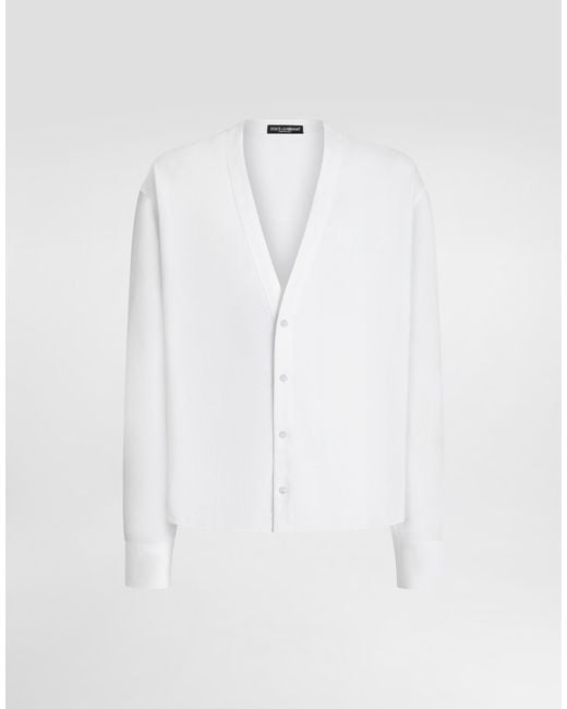 Dolce & Gabbana White Long-Sleeved Linen Shirt With Cardigan Buttoning for men