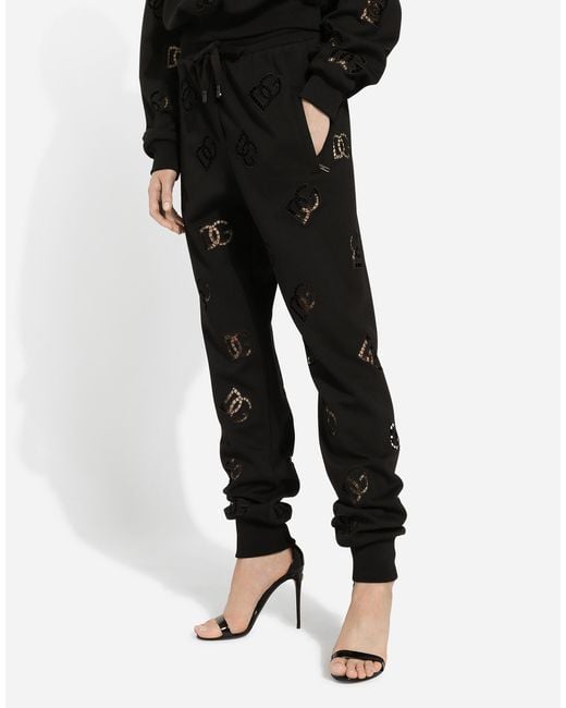 Dolce & Gabbana Black Jersey Jogging Pants With Cut-out And Dg Logo