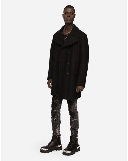 Dolce & Gabbana Black Wool Pea Coat for men