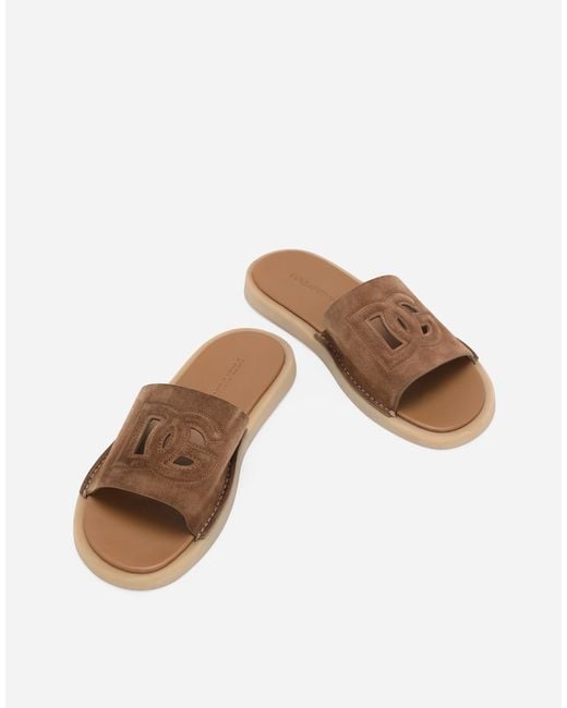 Dolce & Gabbana Brown Suede Sliders for men