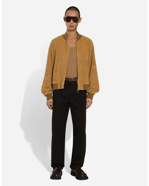 Dolce & Gabbana Brown Perforated Suede Jacket for men