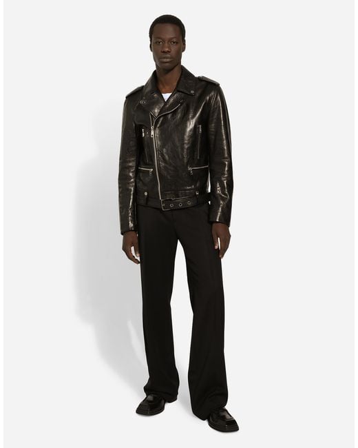 Belted Leather Biker Jacket Dolce & Gabbana de hombre de color Black