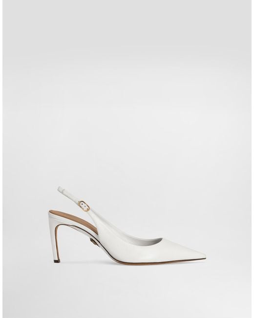 Dolce & Gabbana White Polished Goatskin Slingbacks